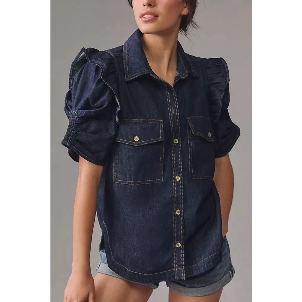 Anthropologie Dark Indigo Denim Button-Down Shirt